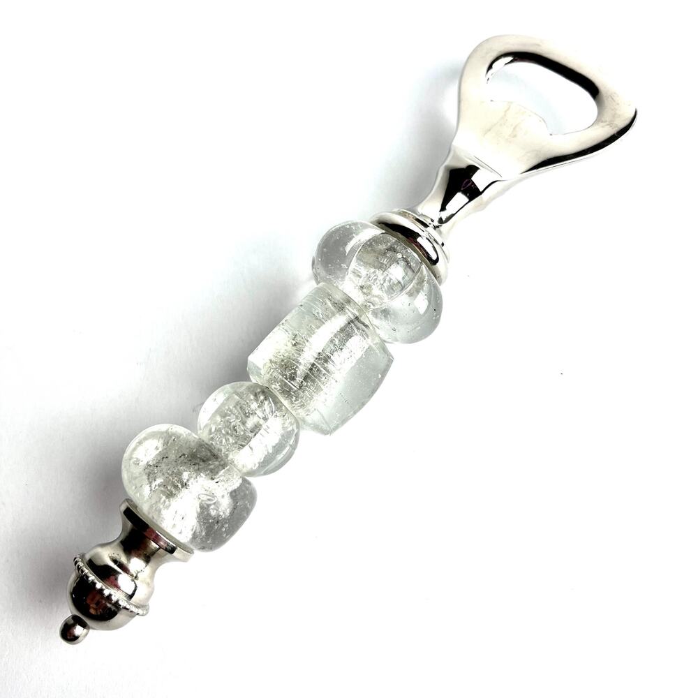 Heavy Clear Bubble Glass Bead Bottle Opener Barware Kitchen Elegant Silver 6.5"